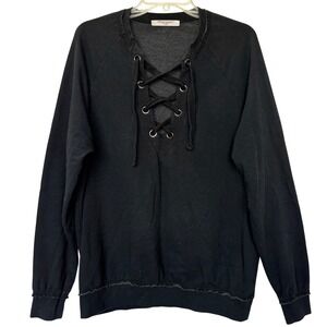 Project Social T Black Lace Up V Neck Long Sleeve Sweatshirt Small